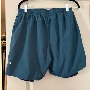 Lululemon Men’s Surge Short 7” inseam with liner blue teal